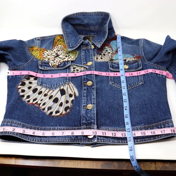 Roberto Cavalli Size IT 46 Butterfly Denim Jean Jacket Vintage - Picture 13 of 15